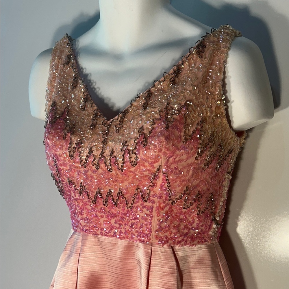 Vintage Pink Formal Gown Sequin Bodice Old Hollywood Prom Mother of the Bride - Picture 3 of 7